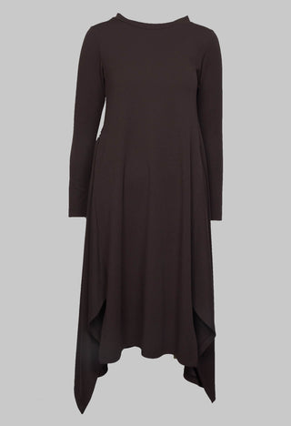 Long Sleeve Dress with Front Splits in Dark Brown