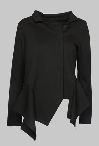 Long Sleeve Jacket with Asymmetric Peplum Hem in Black