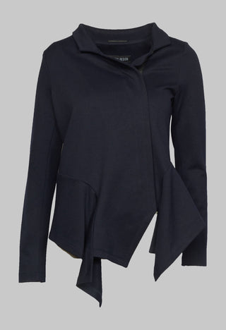 Long Sleeve Jacket with Asymmetric Peplum Hem in Dark Blue