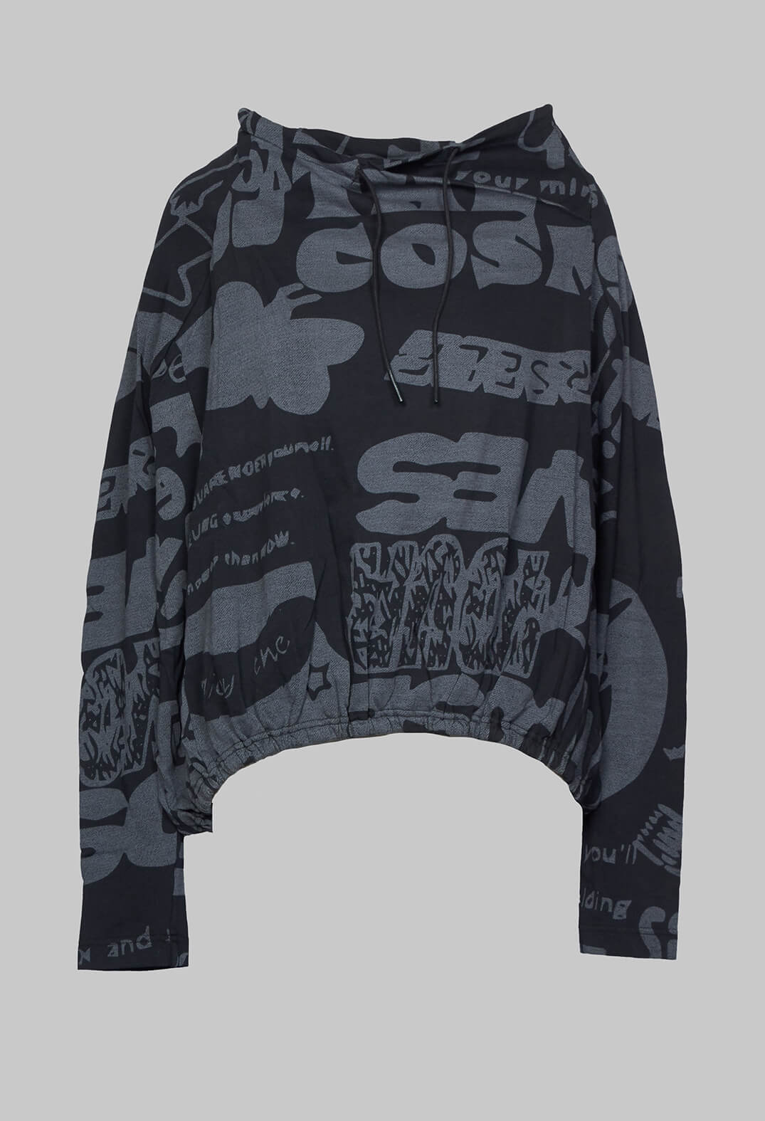 Long Sleeve Jersey Top with Cowl Neck in Black Print