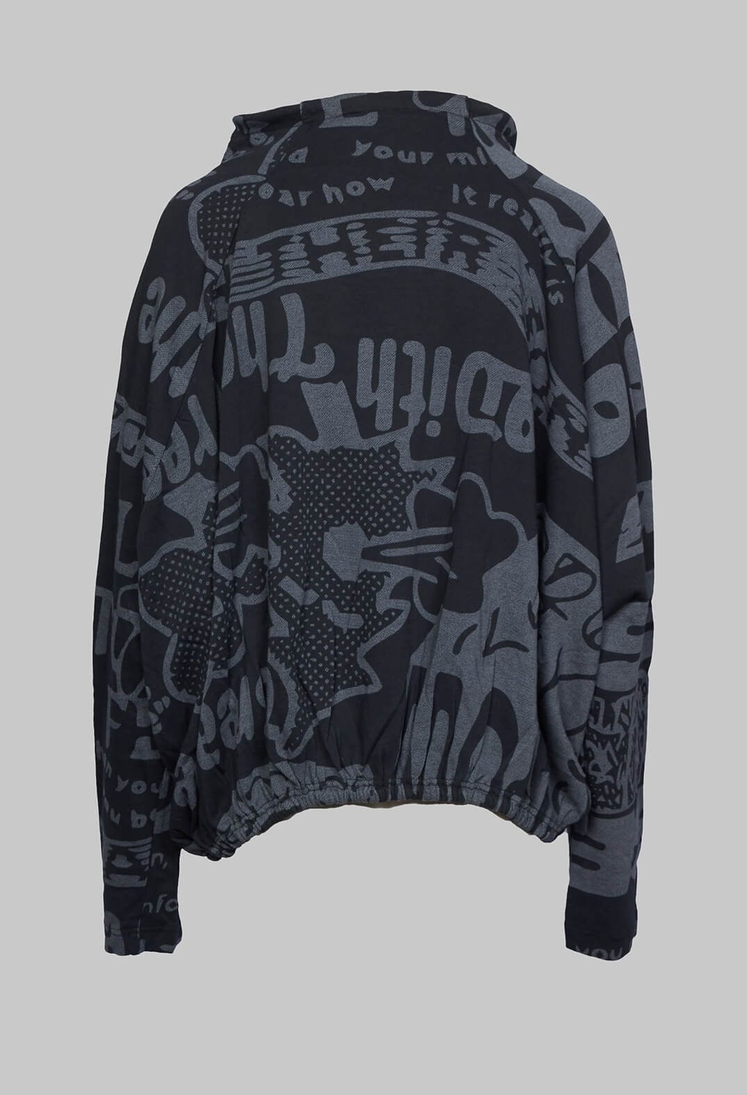 Long Sleeve Jersey Top with Cowl Neck in Black Print