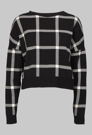 Long Sleeve Jumper with Check Design in Black