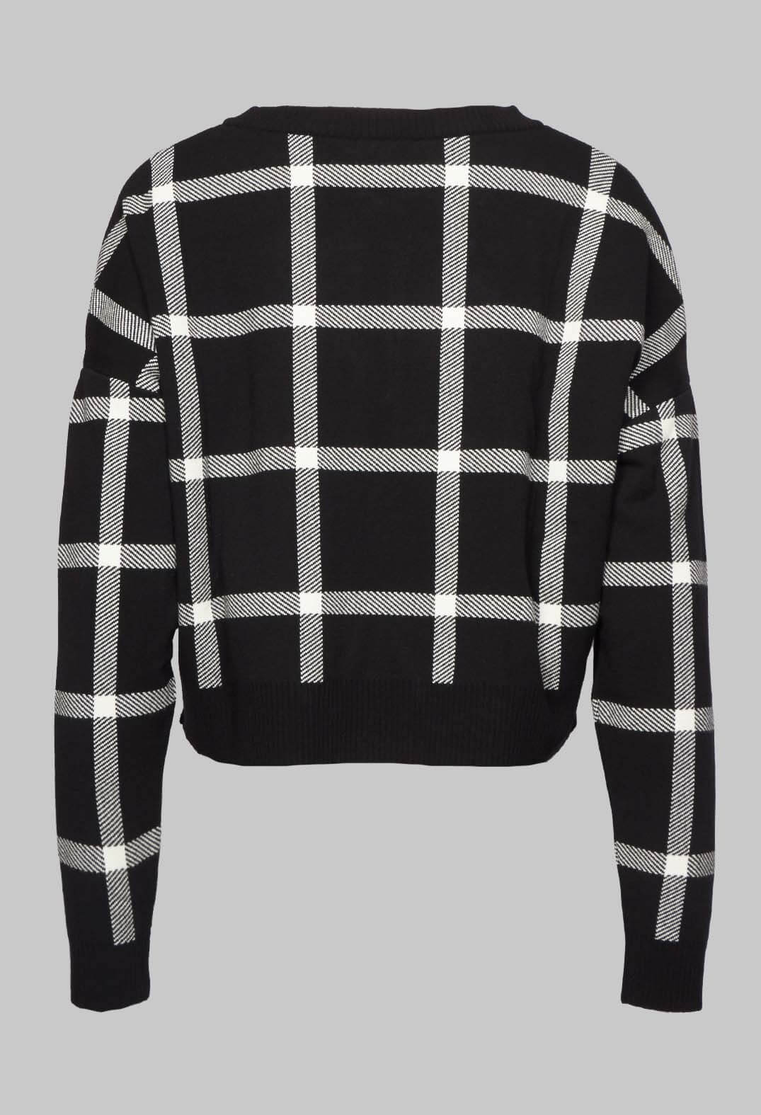 Long Sleeve Jumper with Check Design in Black