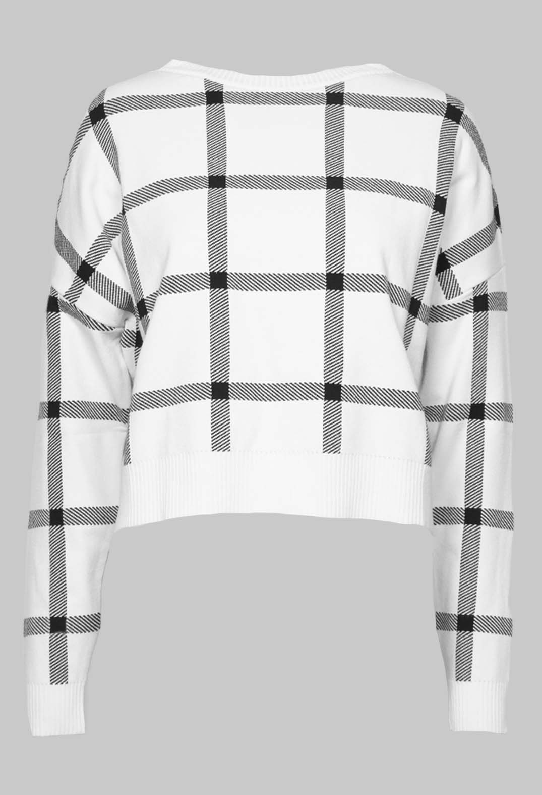 Long Sleeve Jumper with Check Design in White