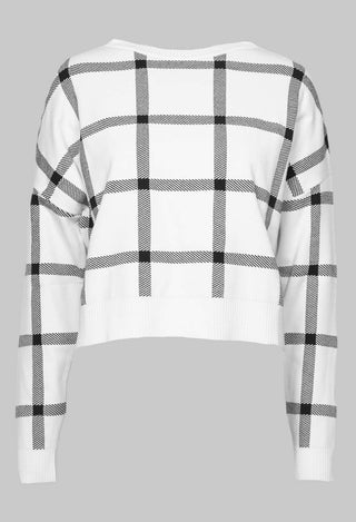 Long Sleeve Jumper with Check Design in White