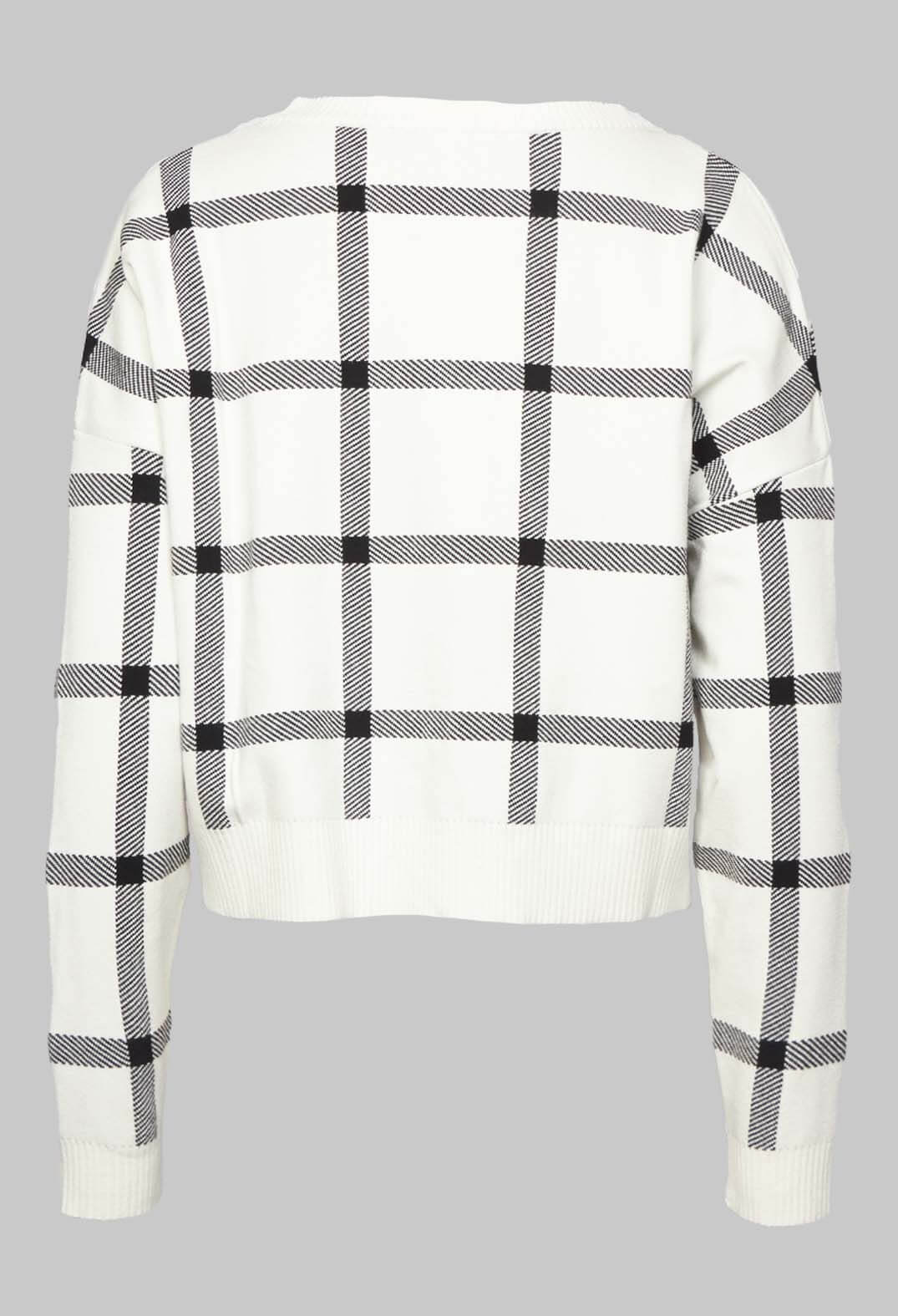 Long Sleeve Jumper with Check Design in White