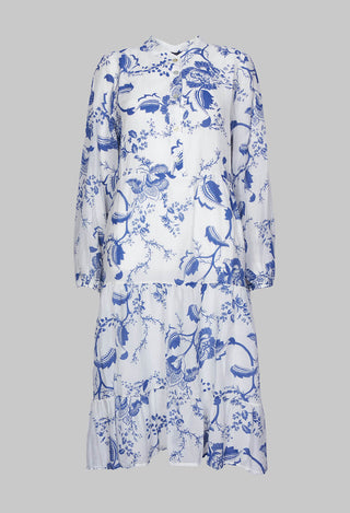 Long Sleeve Shirt Dress with Blue and White Print