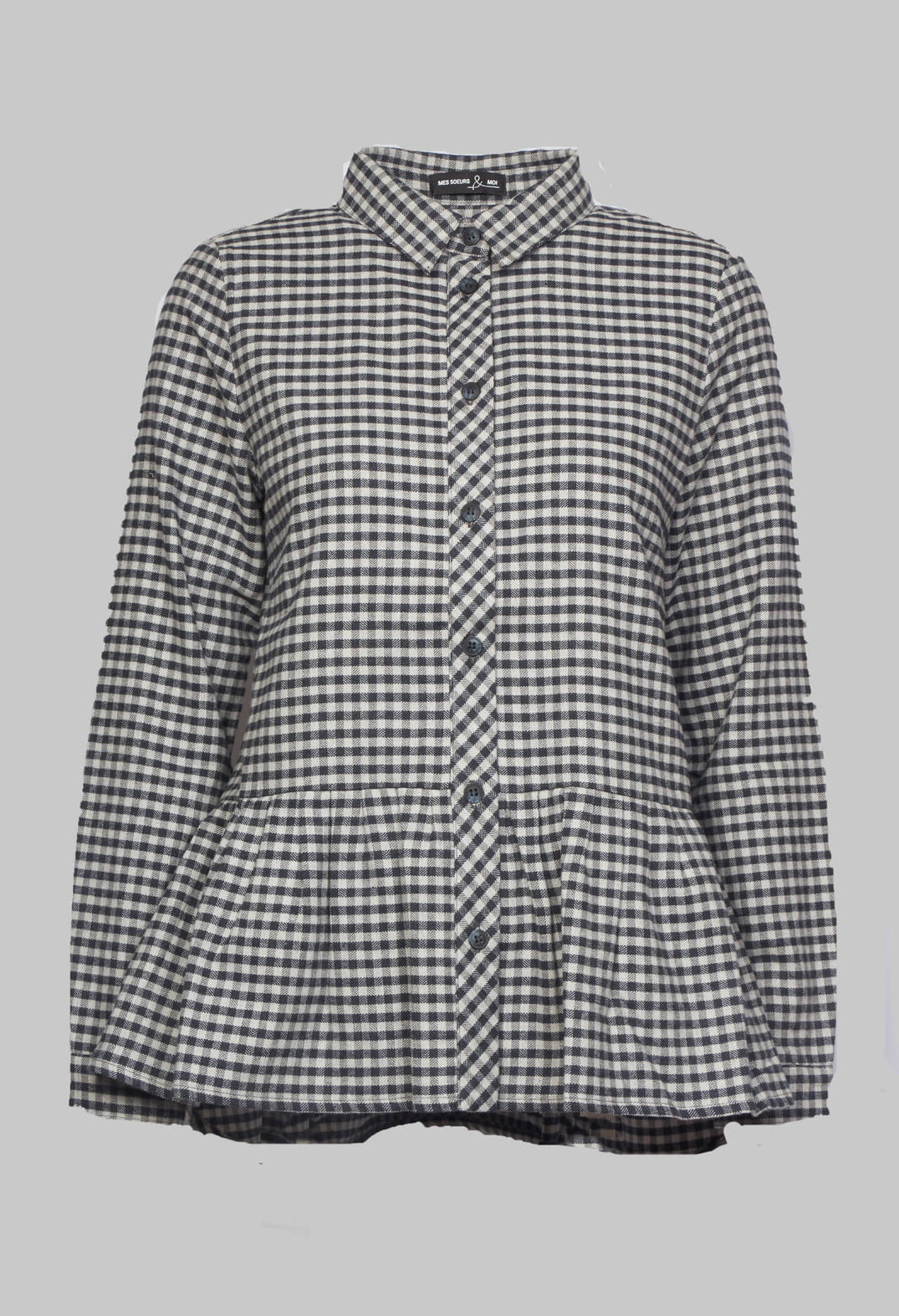Long Sleeve Shirt with Flared Hem in Navy Check