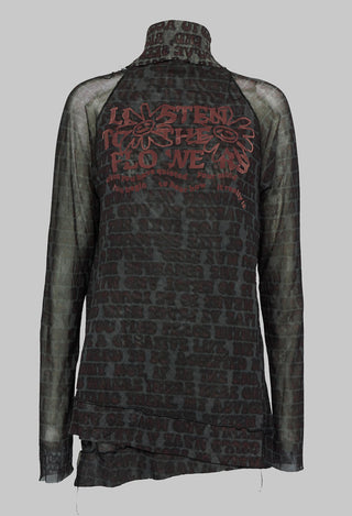 Long Sleeve T-Shirt with Double Layer Detail in Wine Flock Print