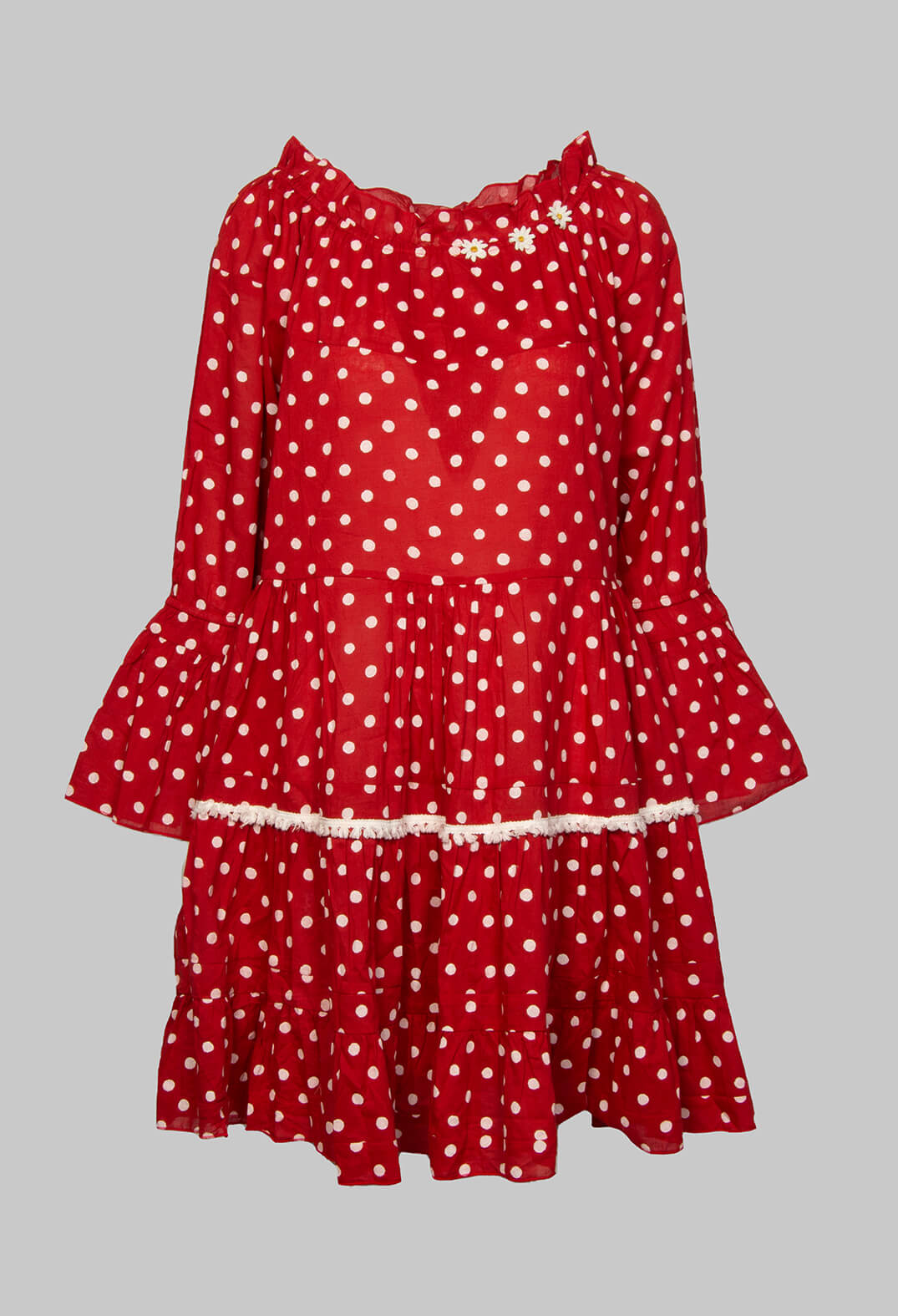 Long Sleeve Tunic in Audrey Red and White Polkadot