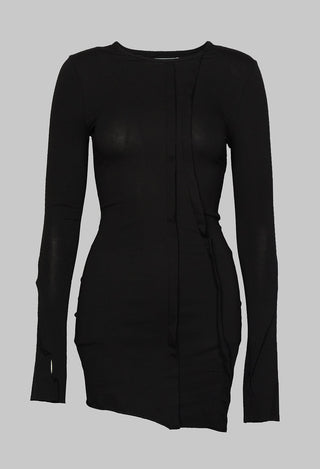 Long Sleeved Jersey Dress with Thumb Hole in Black