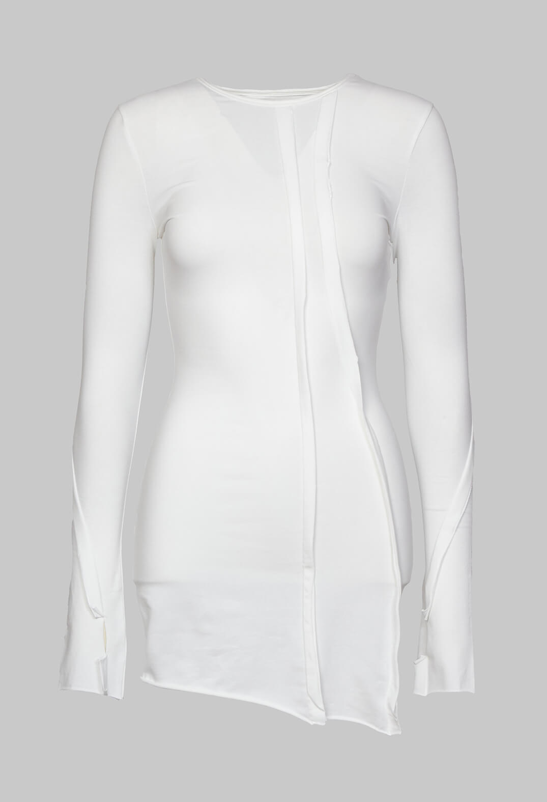 Long Sleeved Jersey Dress with Thumb Hole in White