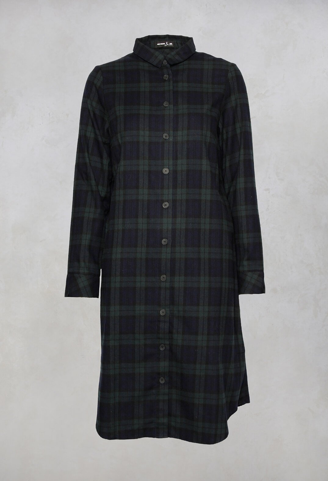 Long Sleeved Shirt Dress in Blue / Green Tartan