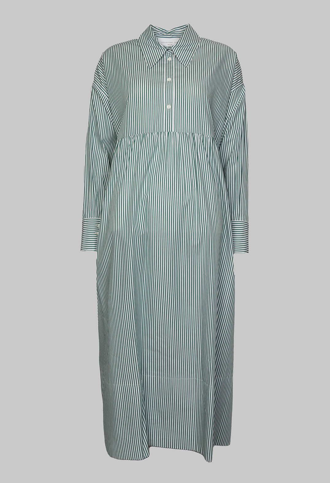 Long Sleeved Shirt Dress in Green and White Stripes