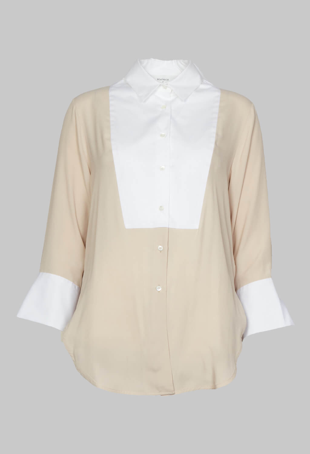 shirt with tuxedo style panel with long sleeves