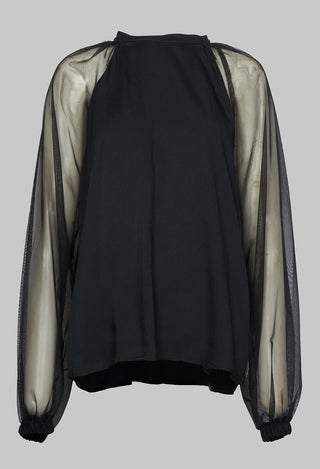 Long Sleeved Top with Sheer Sleeves in Black