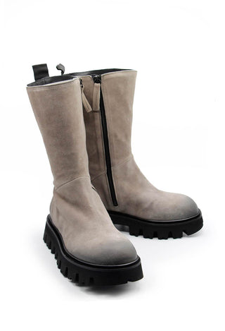 Long Suede Biker Boots in Taupe