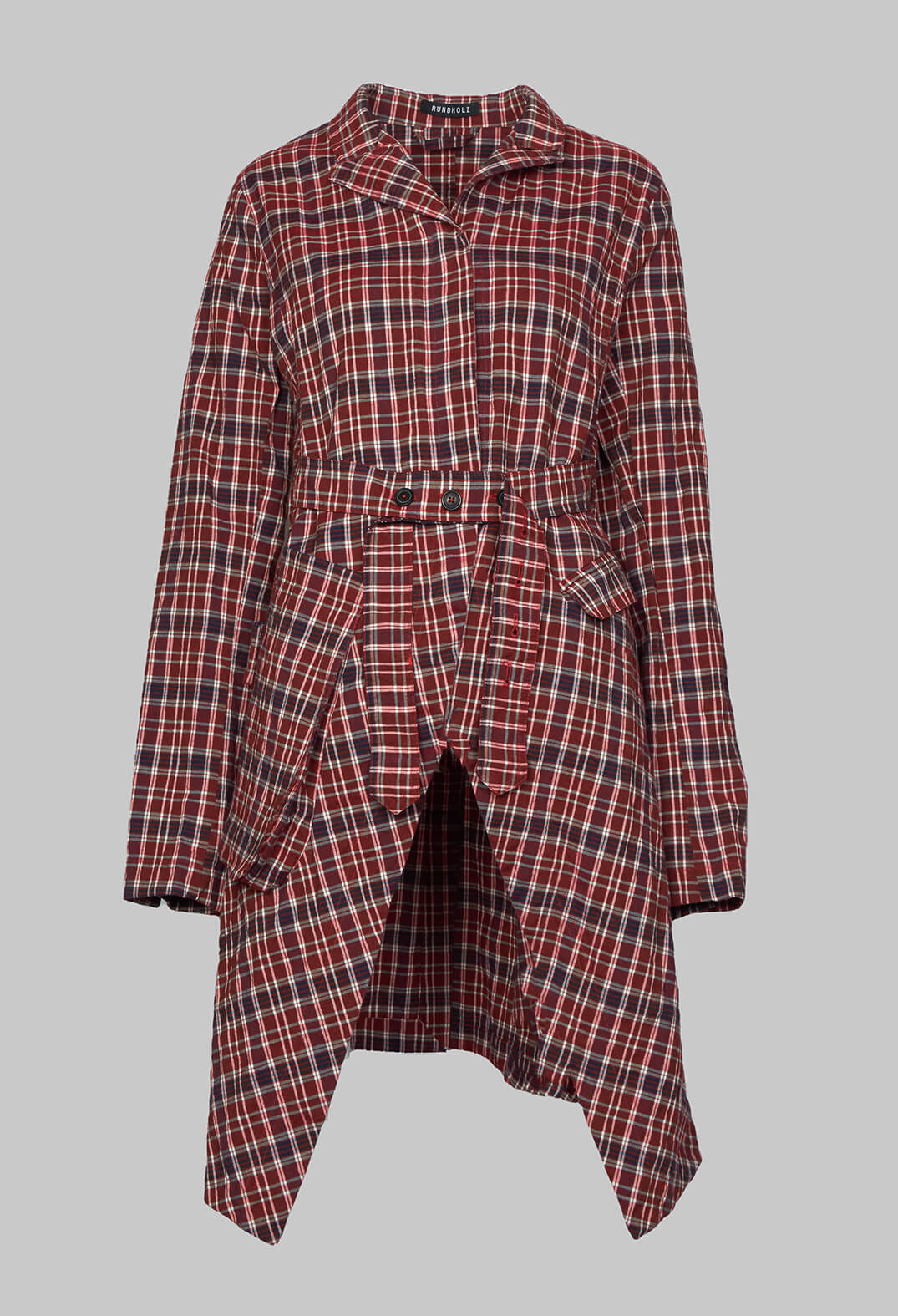 Longline Belted Coat in Fraise Check