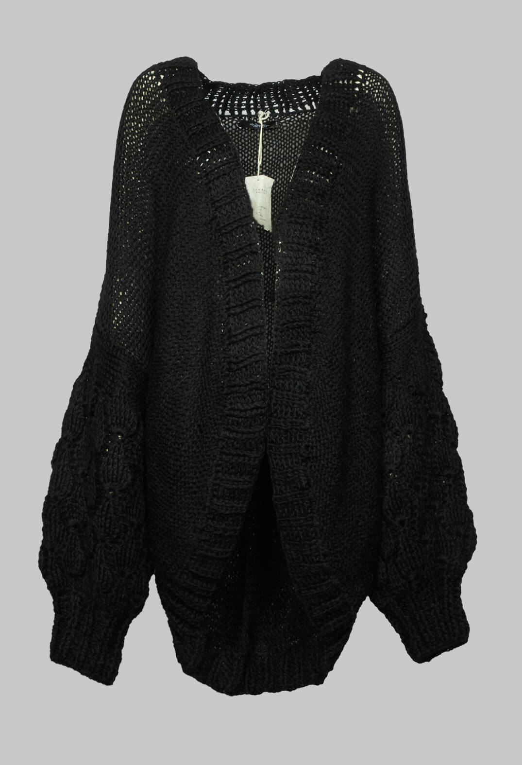 Longline Hand Knitted Cardigan in Black