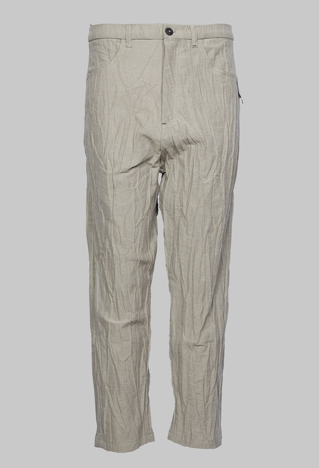 Loose Fit Crinkled Trousers in Beige