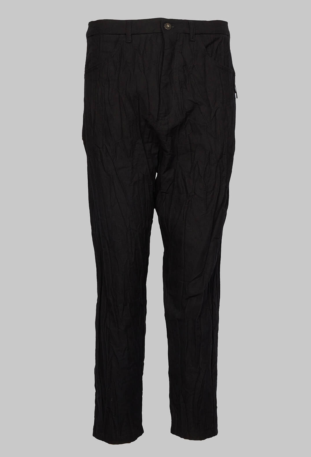 Loose Fit Crinkled Trousers in Black