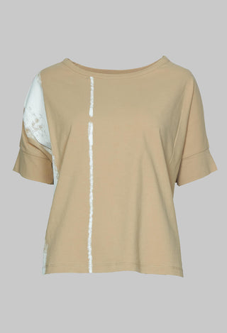 Loose Fit Printed Short Sleeved T Shirt in Beige Print