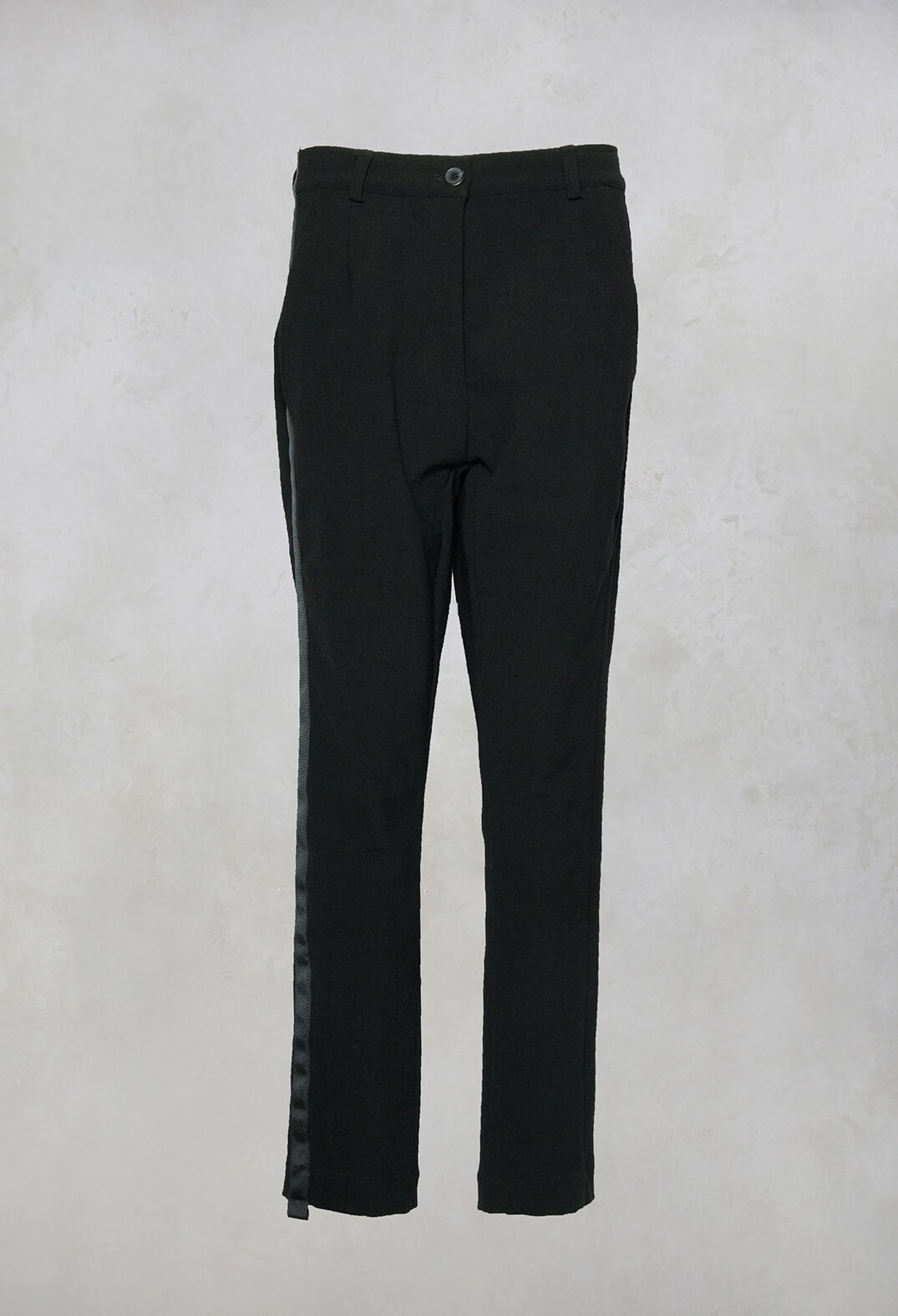 Loose Style Trousers with Military Style Trim in Black