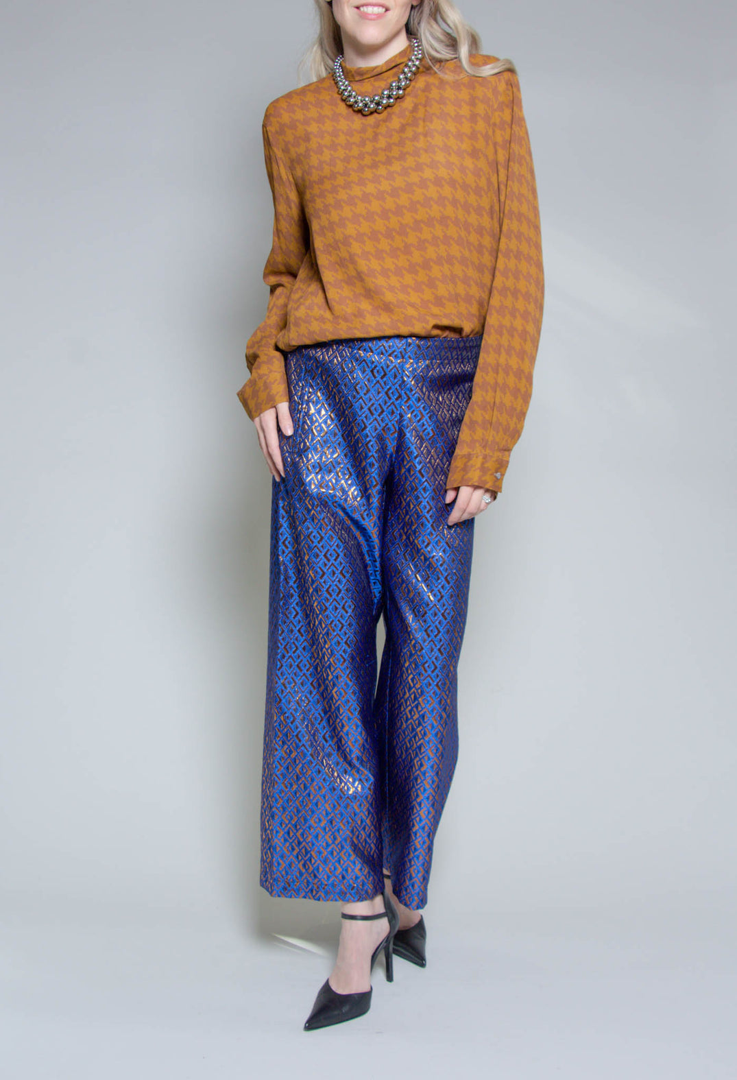 Printed Bojan Wide Leg Trousers in Sapphire