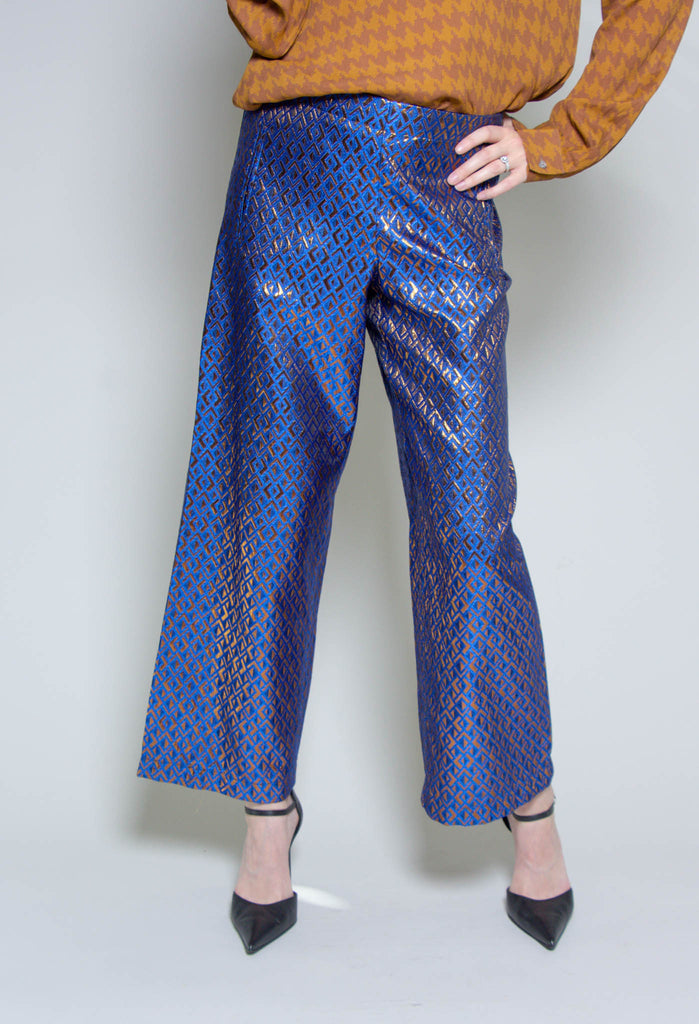 Printed Bojan Wide Leg Trousers in Sapphire