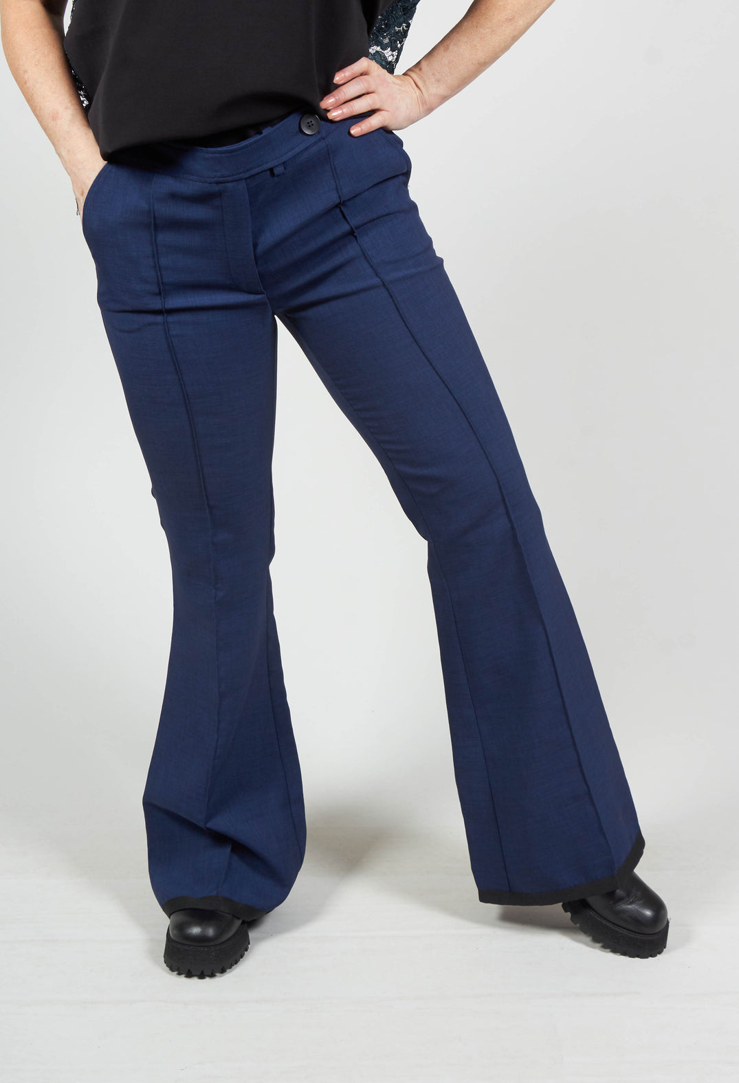 Long Wide Leg Trousers in Navy