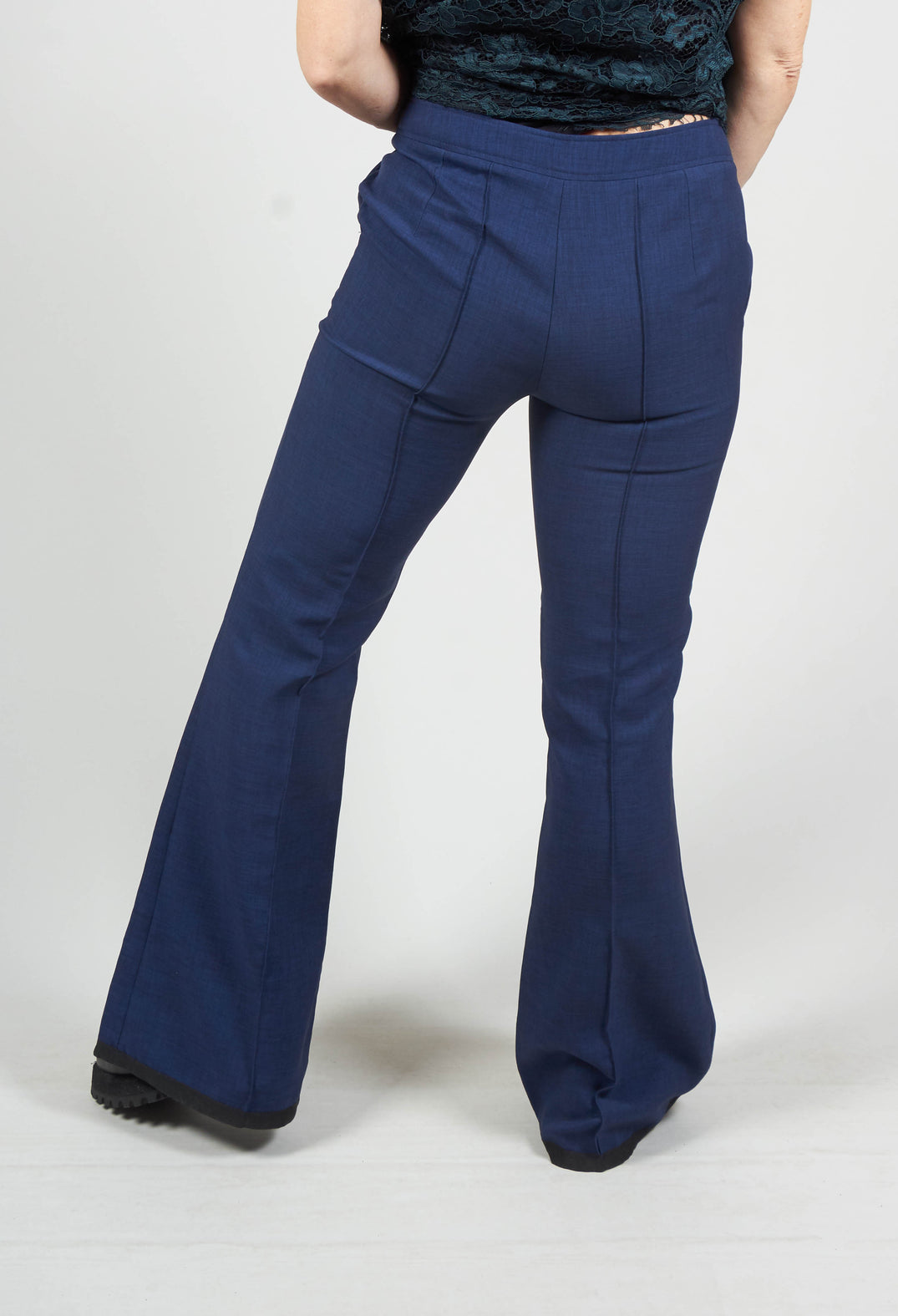 Long Wide Leg Trousers in Navy