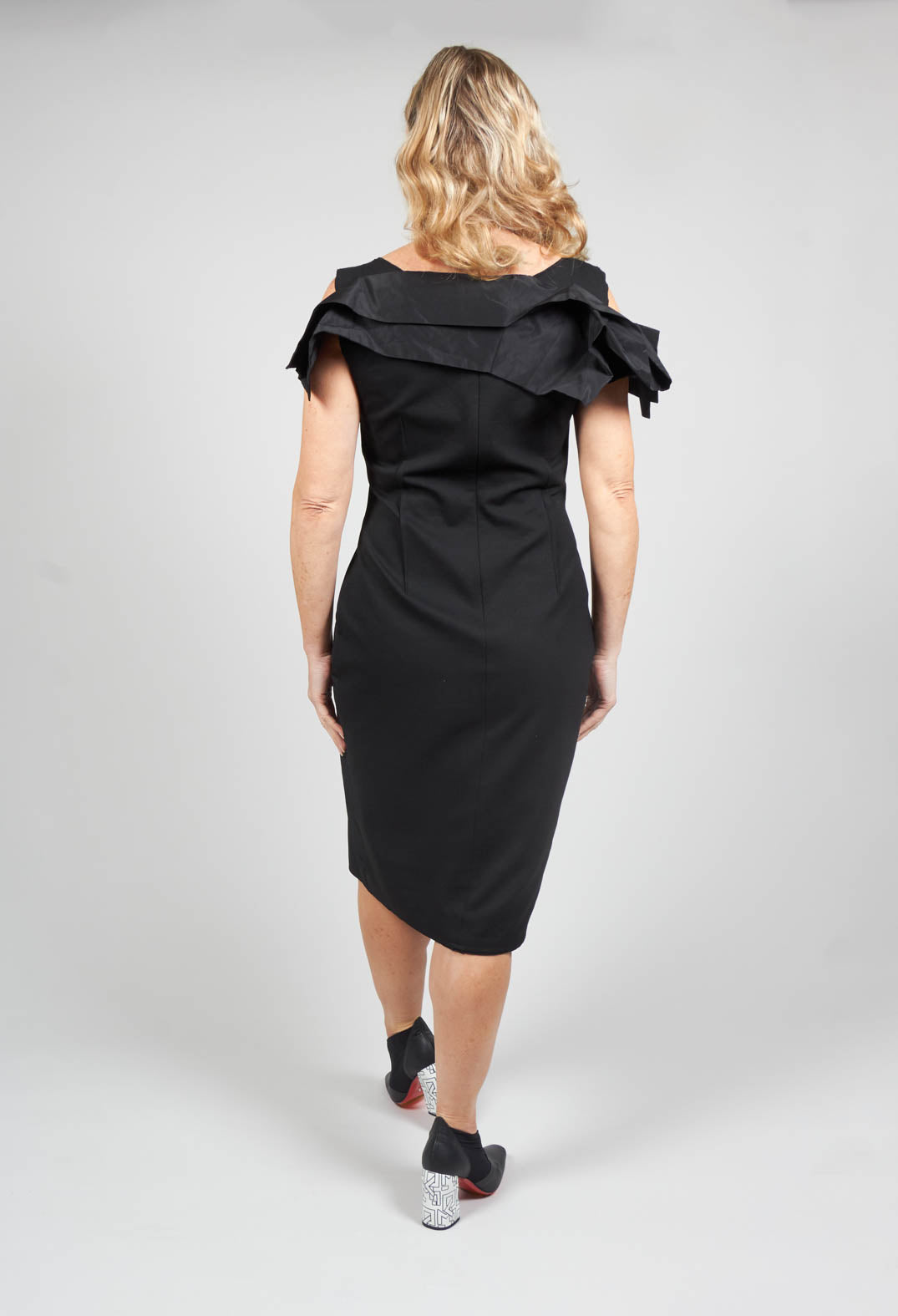 Structured Dress with Pleated Shoulder in Black