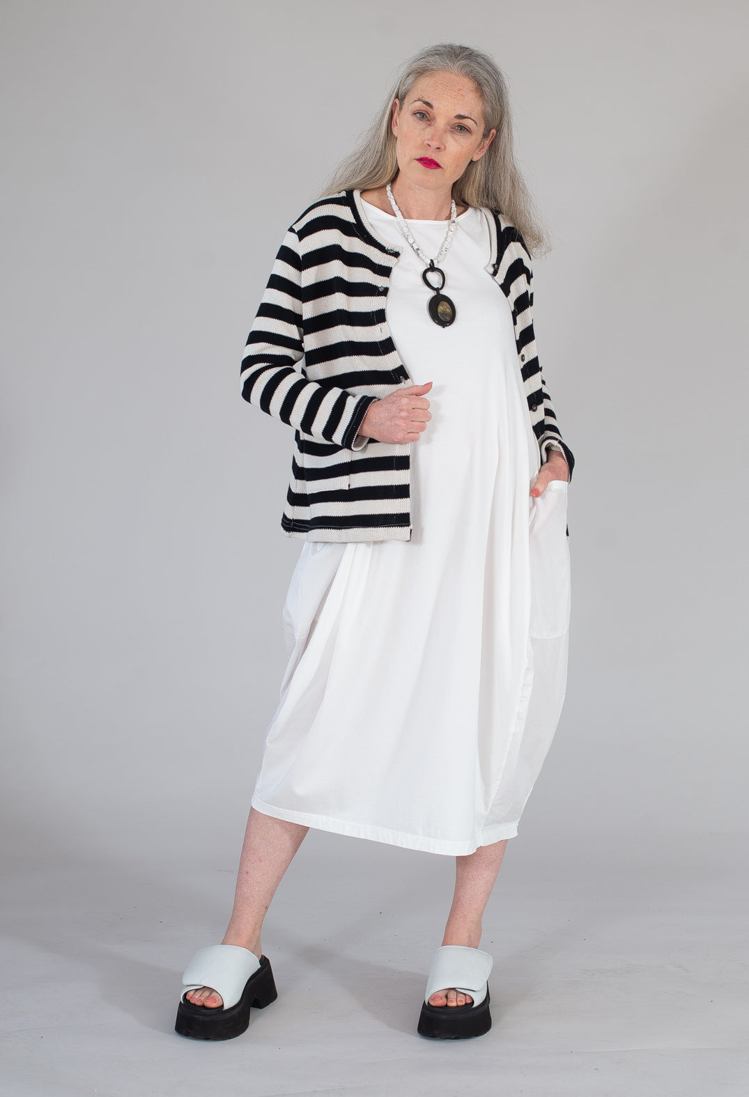 Thick Velcro Strapped Sandal in Gasoline Bianco Ottico