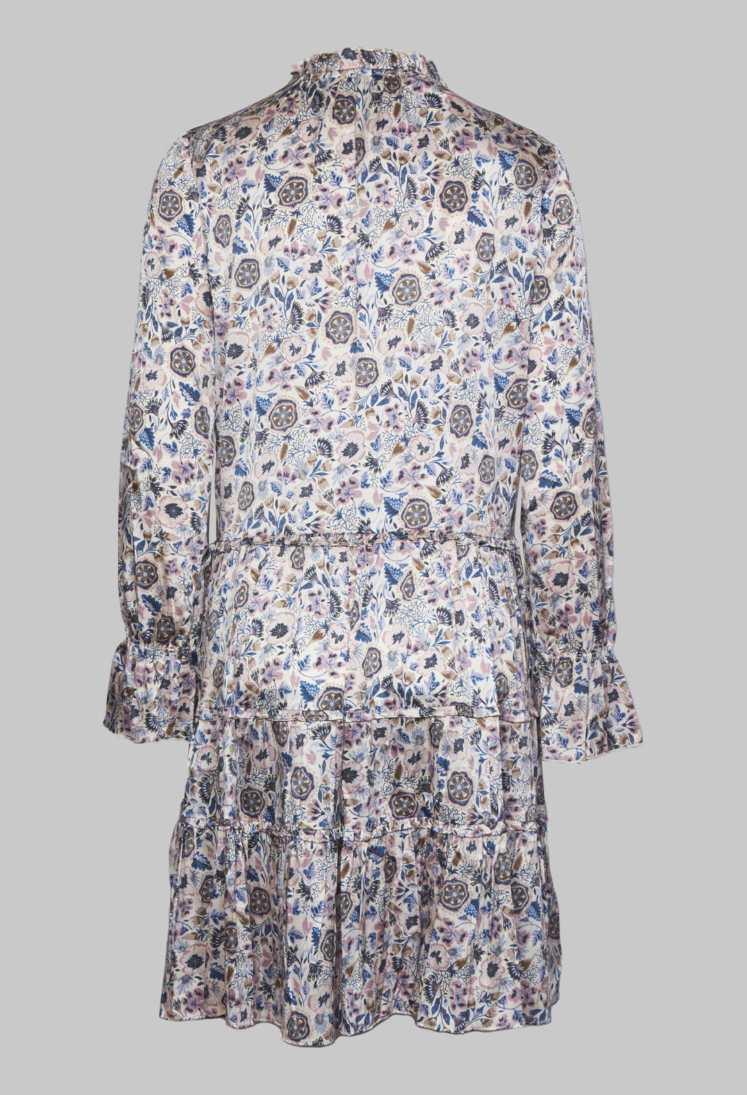 Midi Dress with Tiered Ruffled Detail in Waterflower Orchid