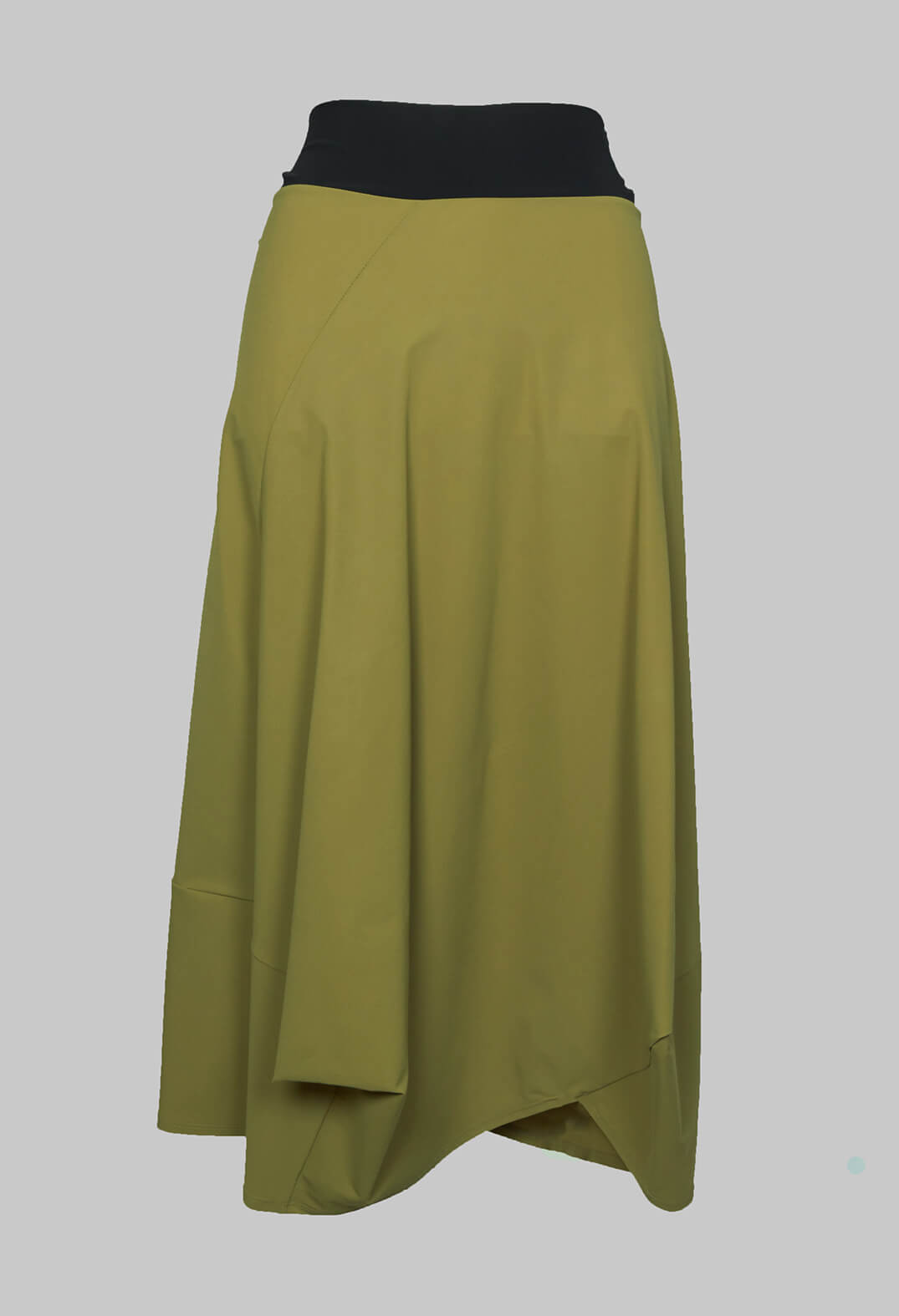 Midi Skirt with Asymmetric Tulip Hem in Green