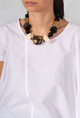 Mimetic Rectangle Necklace in Black / Gold / Off White