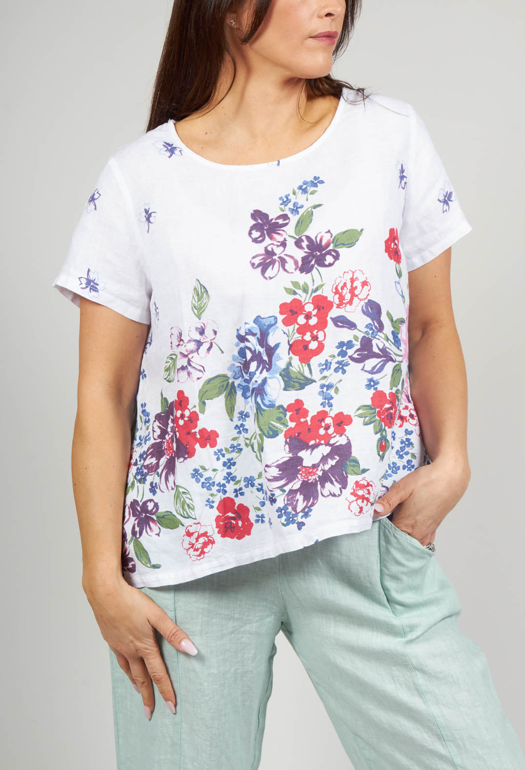 Multi Coloured Placement Print Top in White