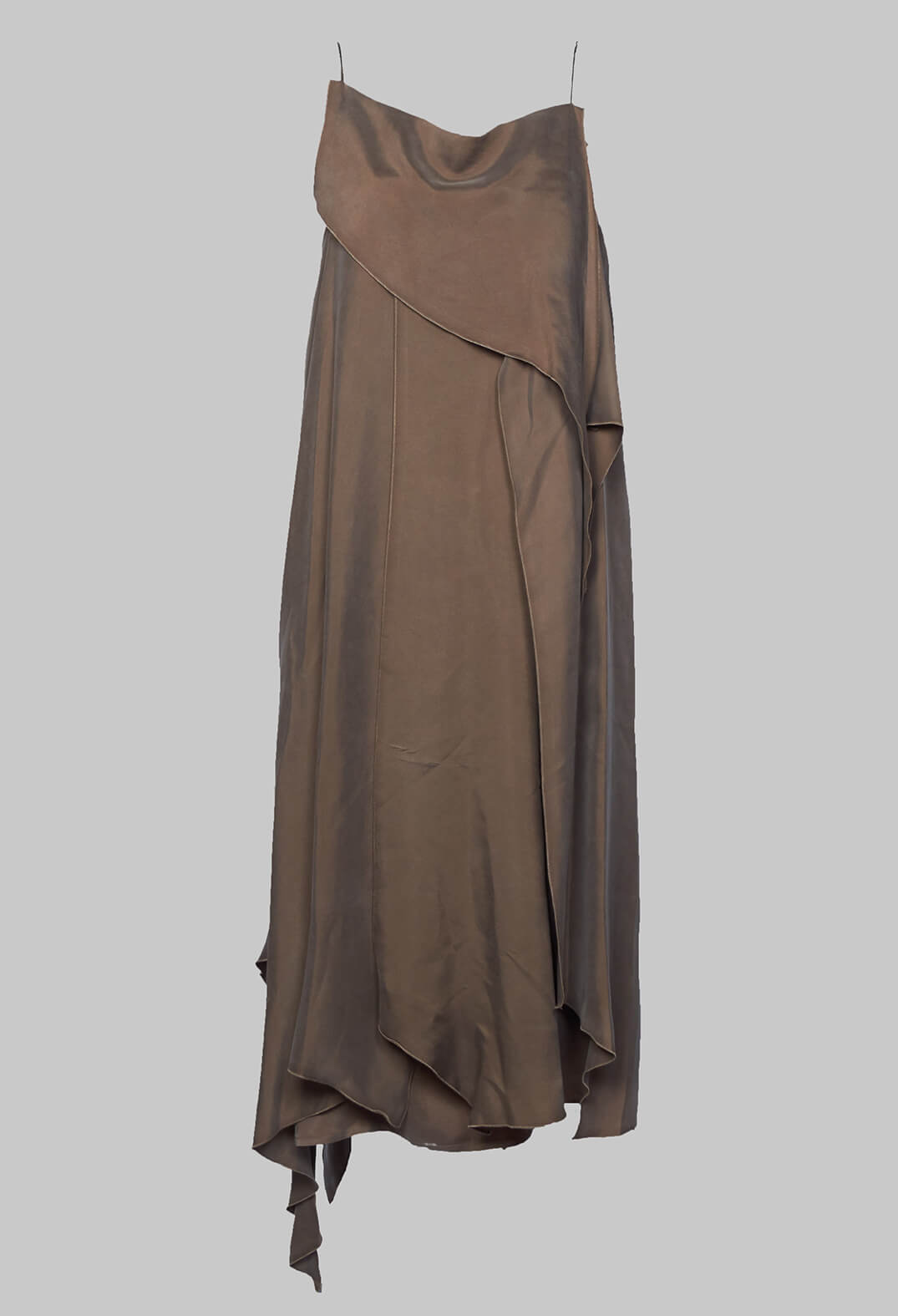 Multilayed Dress with Asymmetric Neckline in Khaki