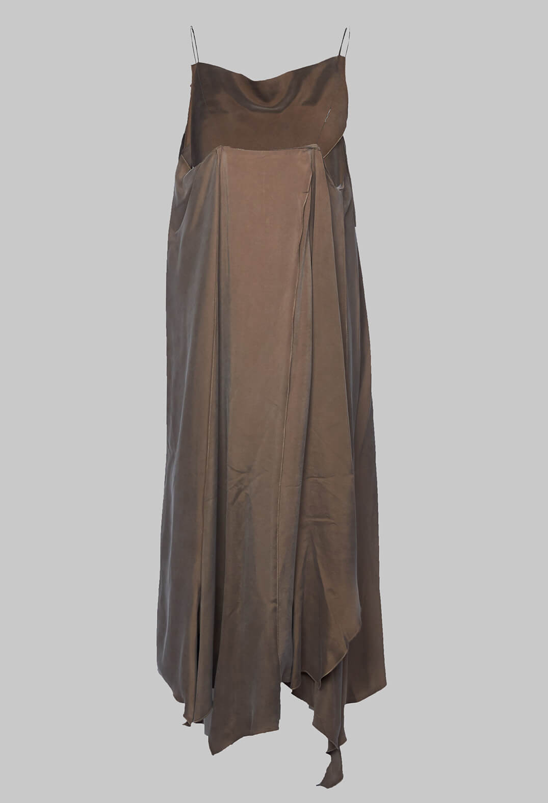 Multilayed Dress with Asymmetric Neckline in Khaki
