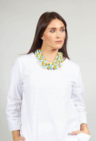 Multistrand Beaded Necklace in Mustard, White and Aqua
