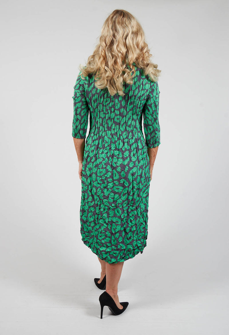 Alquema Round Neck Leopard Print Crinkle Dress White/navy