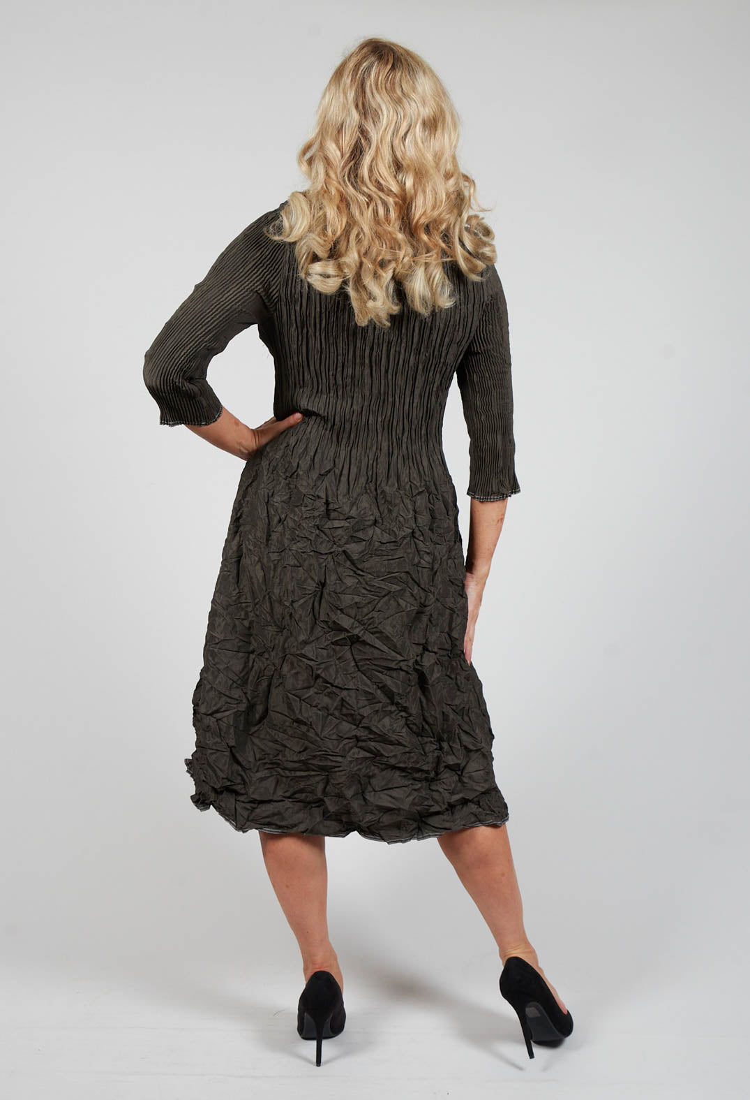 Nehru Coat Dress with Stitch Detail in Olive