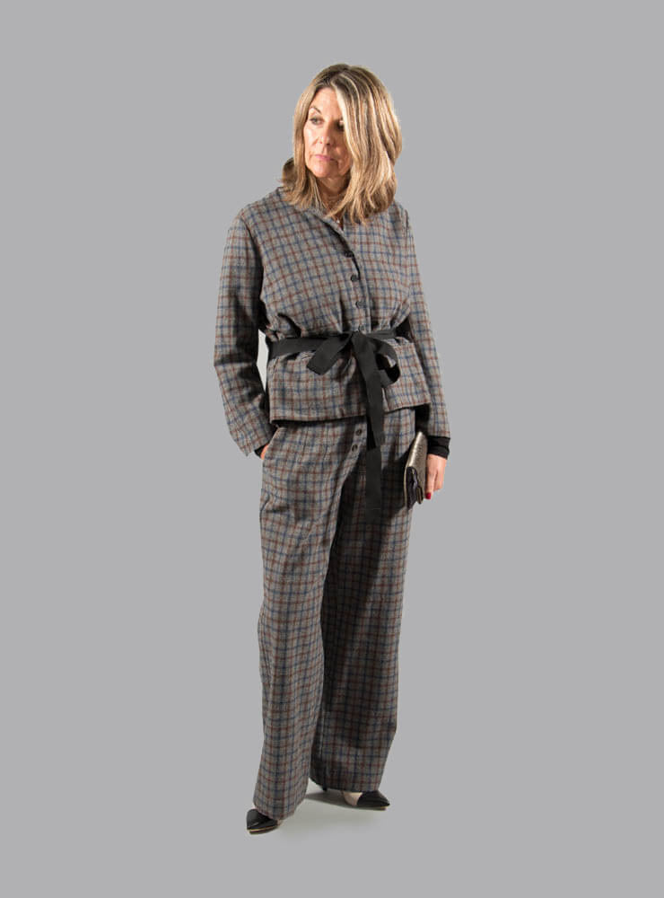 Wide Trousers with Button Front in Grey