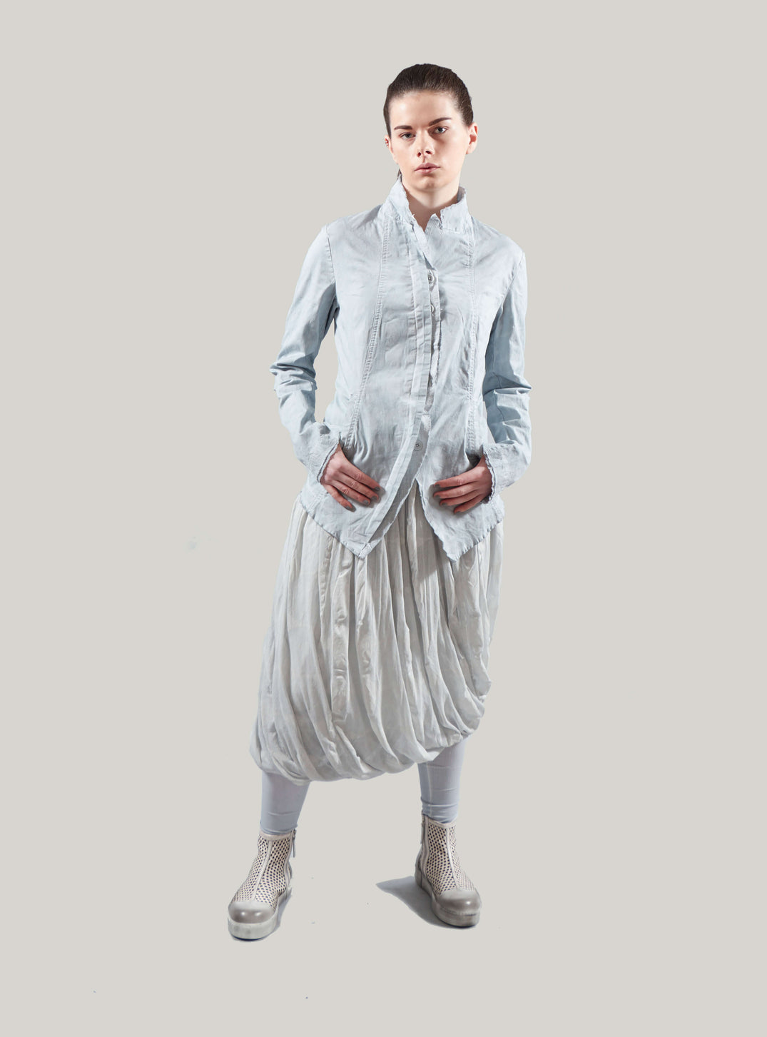 Tulip Shape Skirt with Elasticated Waistband in Grey Print