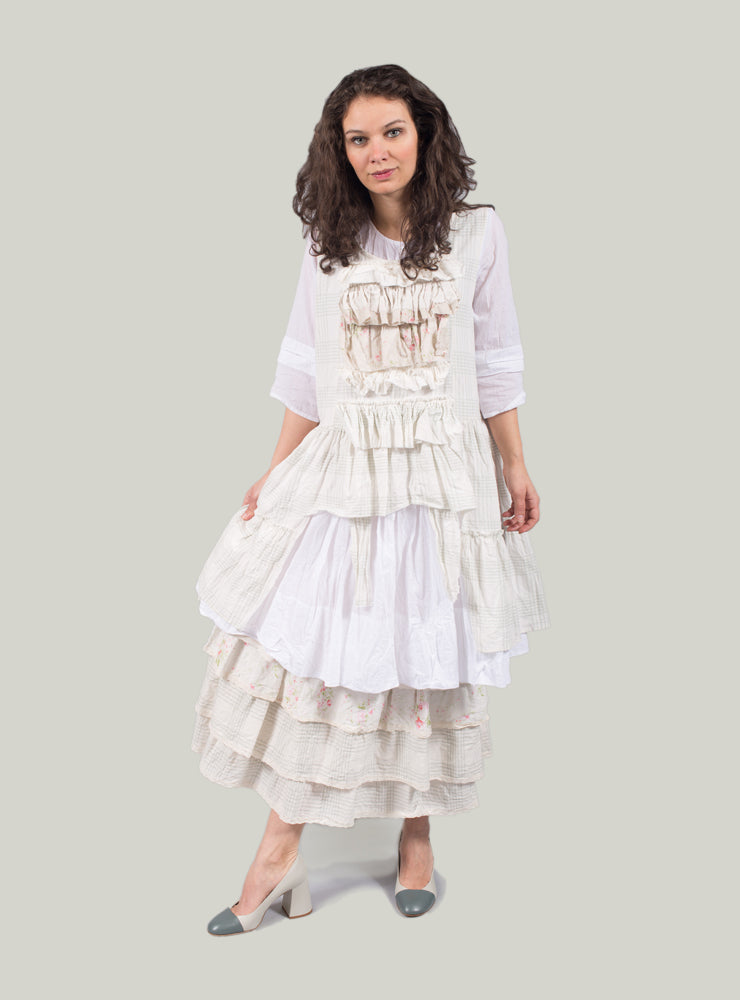 Smock Dress with Button Front in White Voile