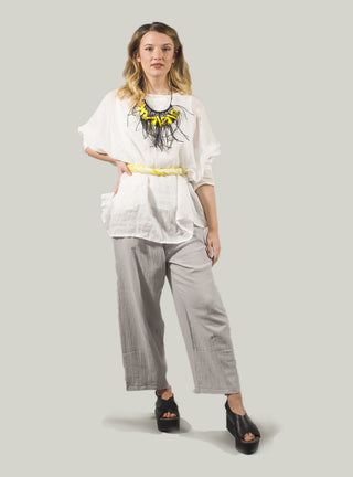 Soft Cotton Cropped Trousers with Waffle Style Texture in Grey