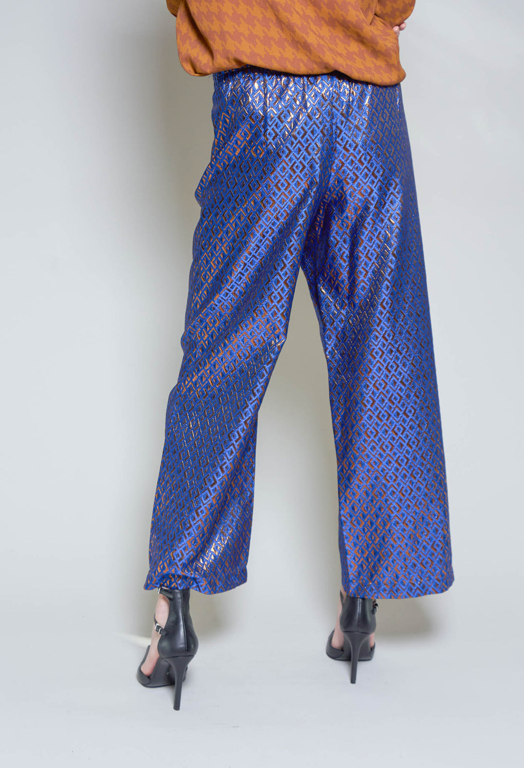 Printed Bojan Wide Leg Trousers in Sapphire