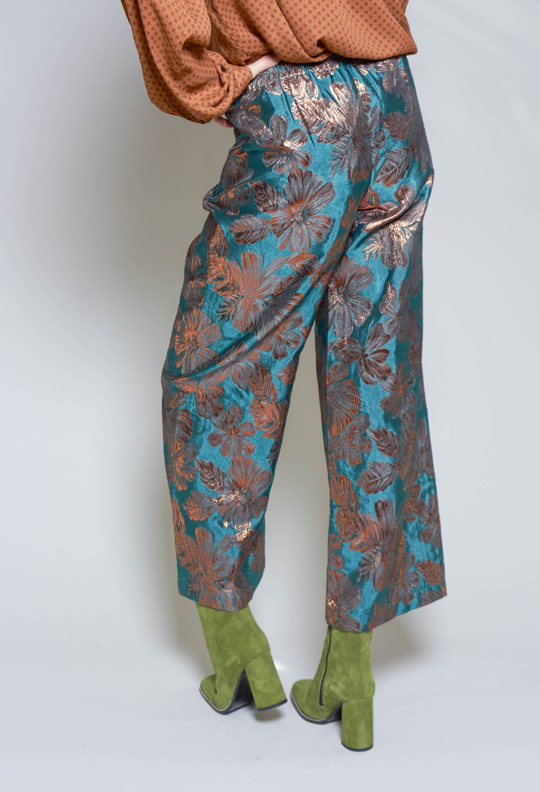 Printed Bojan Wide Leg Trousers in Emerald