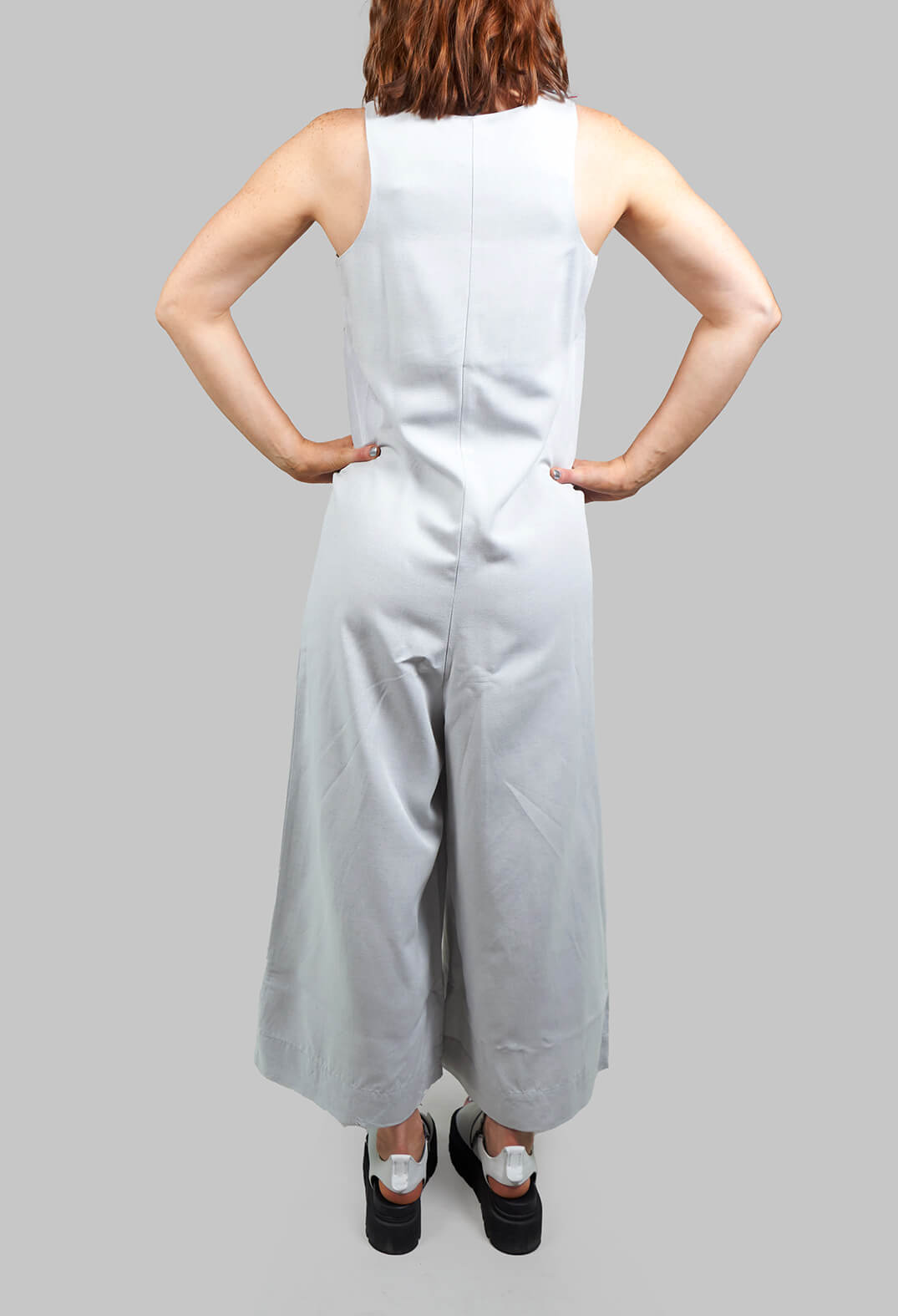 Jumpsuit with Front Zip Fastening in Light Grey