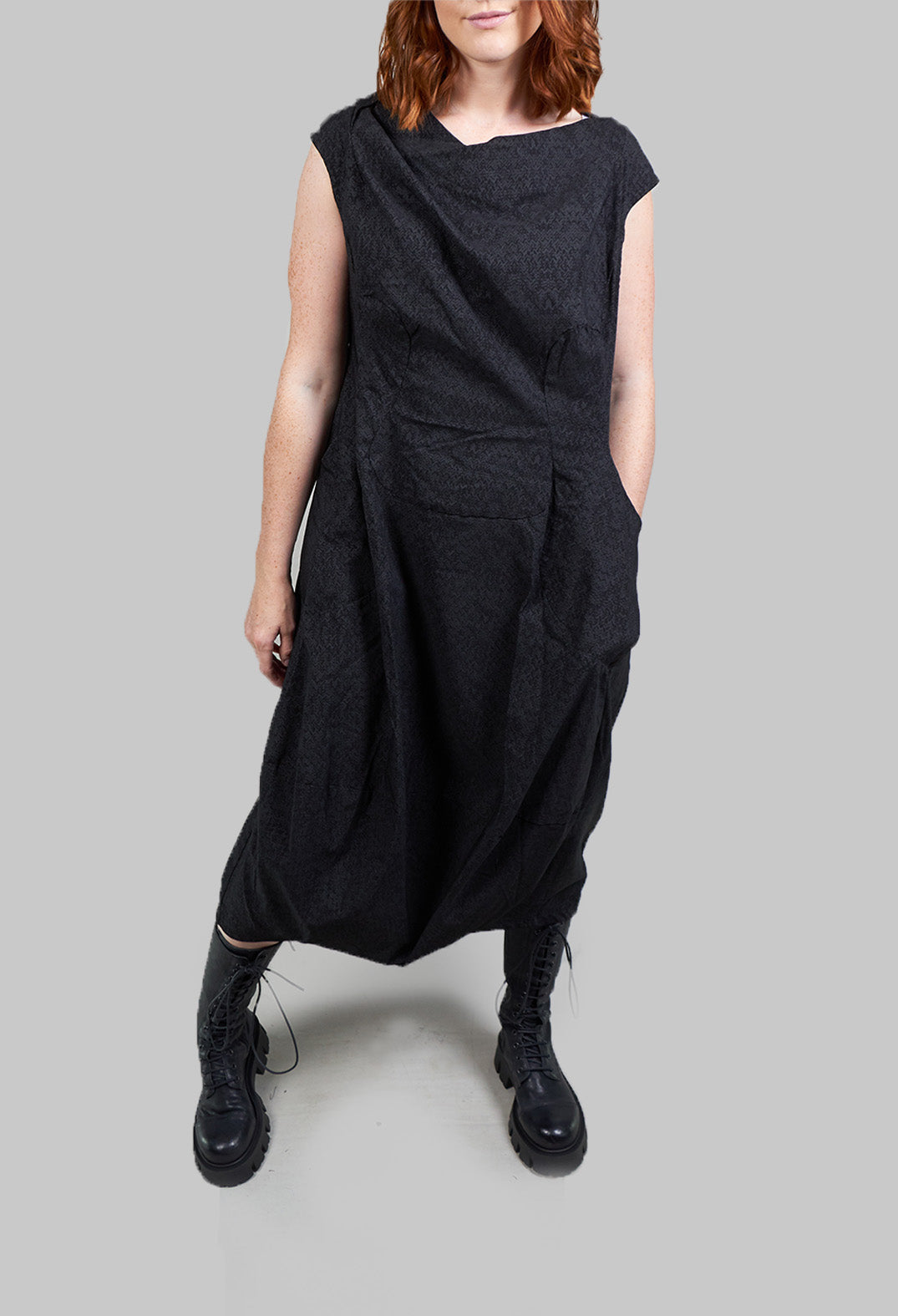 Slim Fit Dress with Tulip Hem in Slate Faux